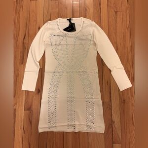 YU.K. By SG Bodycon Dress. Ivory with Silver Dots Details. Size T3 (US L). NWT.